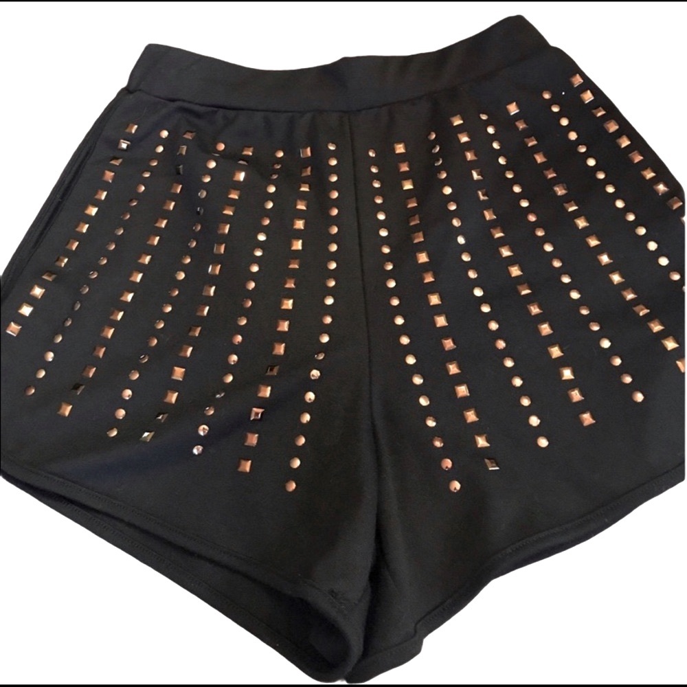 Studded High-waisted Stretchy Shorts